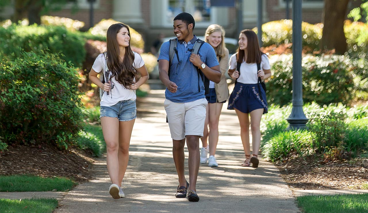 Students walking on the Mississippi Christian University campus in Clinton
